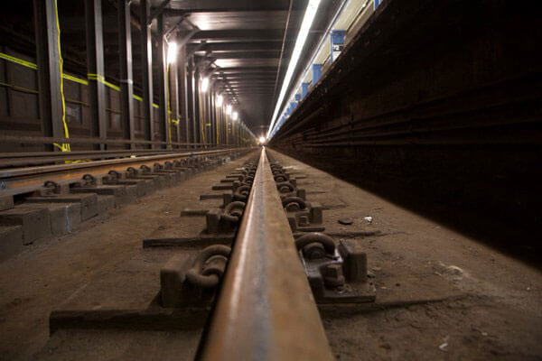 railroad fishplate and rail bolt connect two steel rails